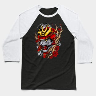 colorful tiger head in samurai helmet surrounded Baseball T-Shirt